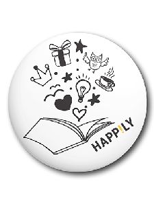 Happily kitűző - fehér, könyvvarázsos