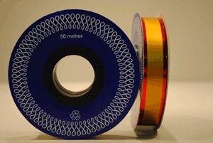 Díszszalag tekercs, 50m, arany-piros